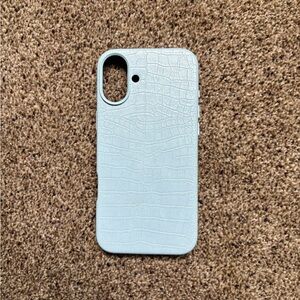 Elegant Light Blue Crocodile Pattern Phone 16 plus  Case